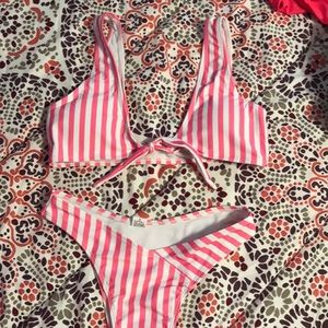Small pink striped bikini!